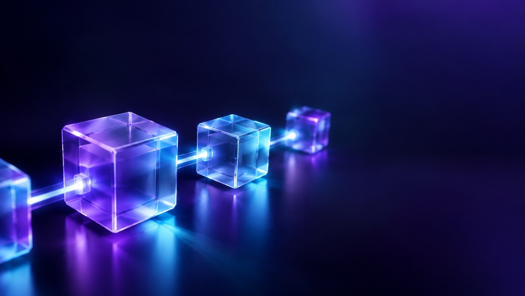 Chain of glowing transparent cubes connected by light links